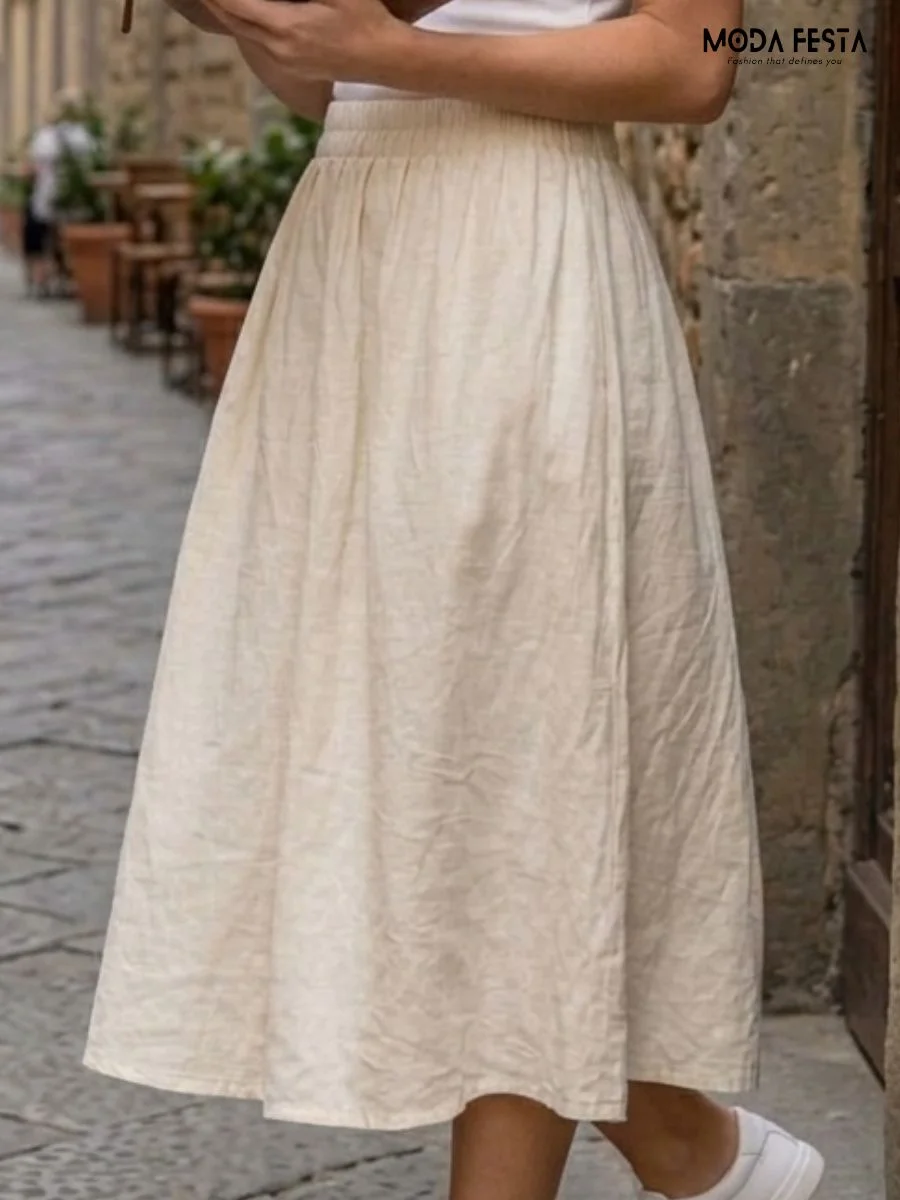 ModaFesta -ivory-textured-cotton-linen-flowy-skirt